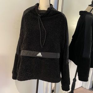 Adidas black fleece pullover w/ drawstring collar. Excellent condition sz XL